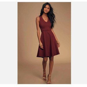 Lulu's Hello World Burgundy Fit & Flare Sleeveless Midi Dress